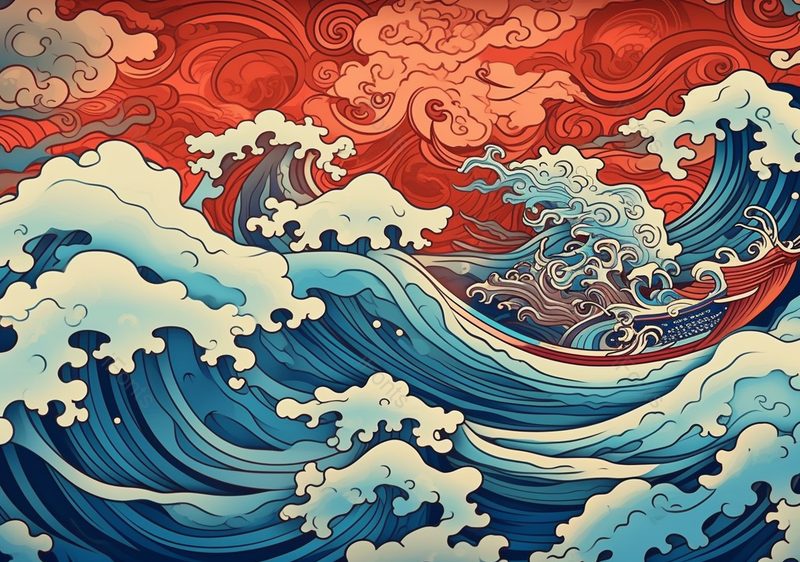 古典水浪简约抽象国潮祥云节日背景插画,插画/手绘图,插画/手绘图库,插画/手绘图下载,插画/手绘